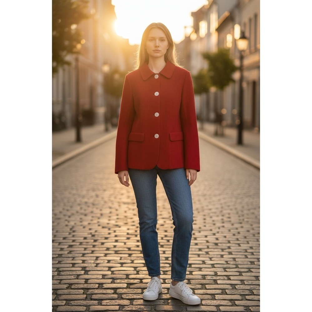 Steinbock Austria Wool Jacket Womens 10 Red Blazer Tyrol Coat Vintage Minimalist